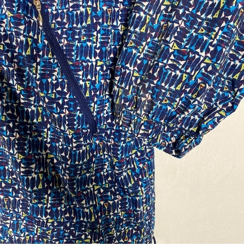 Nike Vintage Blue Patterned y2k Windbreaker Anorak Jacket Hood size Large